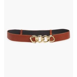 Raina Belt Jaclyn Chain Adjustable Leather‎ Brown Gold Buckle Classic Minimalist